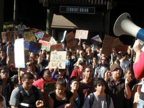 Students protesting budget cuts and fee hikes at UC Santa Cruz