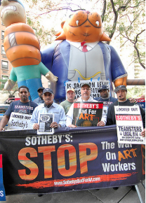 Sotheby's workers protest outside the auction house