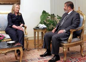Secretary of State Hillary Clinton meets with Egypt's new president, Mohamed Morsi
