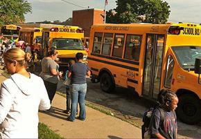 Buses pick up students in Boston